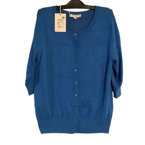 Escalier Womens Blue Crewneck Button Front Cardigan Sweater CT-Size Small NWT